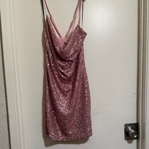 Forever 21 Rose Pink Sequin Cowl Neck Mini Dress